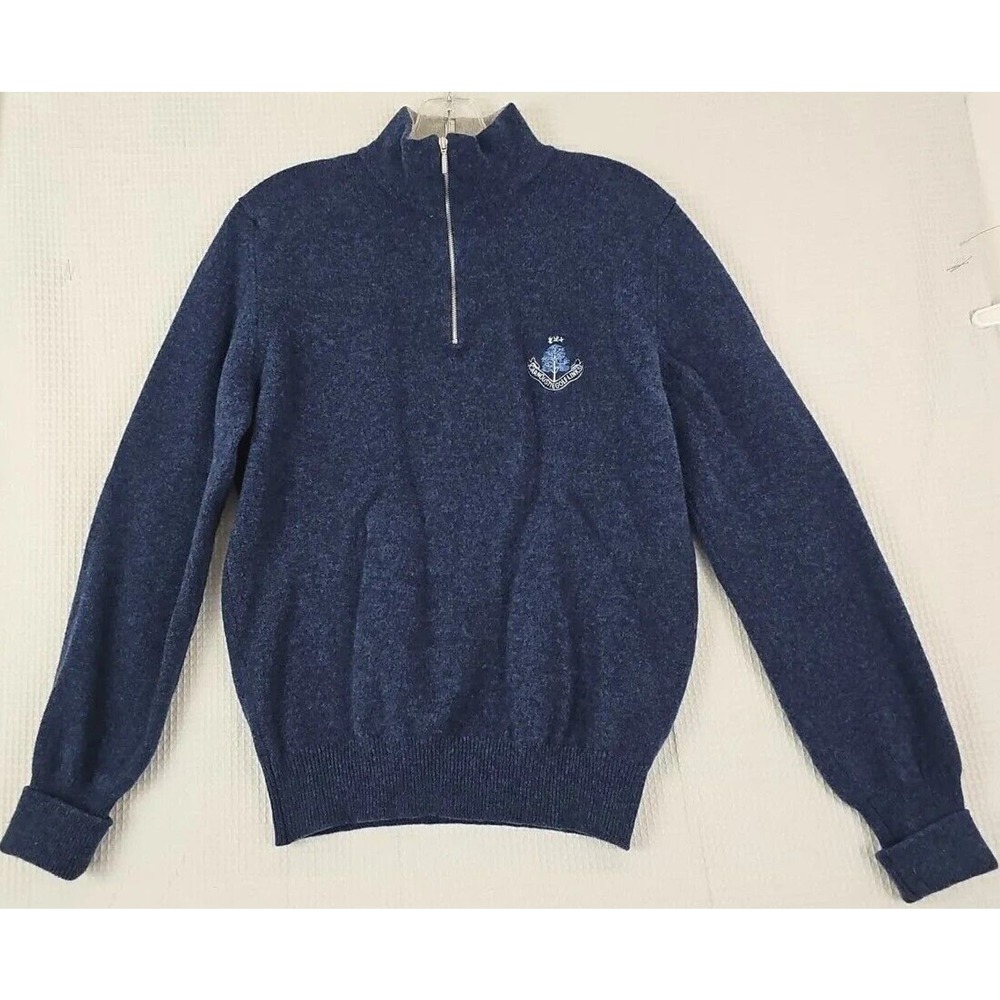 Johnstons of Elgin ~Men's Size S~Blue Wool 1/4 Zip-Up Neck Knit Sweater Scotland